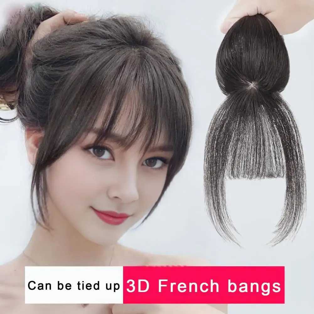 Womens clip on bangs natural Wispy French bangs front hair extensions black brown curly air bangs edge wig W240817