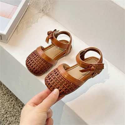 Girls Bow Non slip Soft Bottom Beige/Brown Closed Toe Sandals Boys Summer New Outdoor Casual PU Sandals Size 23-34 W240821