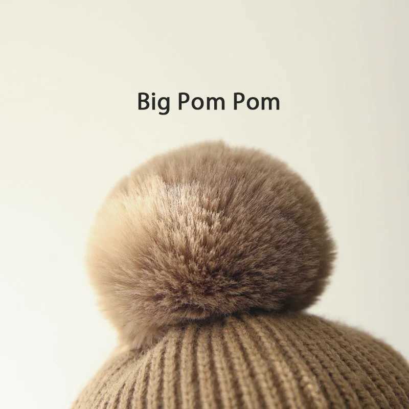 Winter baby hat with fluffy beans wool plush lining with ear cushions baby knitted hat suitable for girls boys and warm children accessories 2-6Y W241