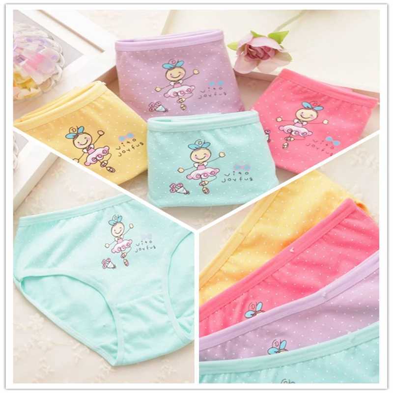 4 Pcs/Lot Kids Cotton Briefs Girls Panties Cartoon Pattern Underpants Candy Colors Triangle Girls Underwear 2-10 Years Y240821