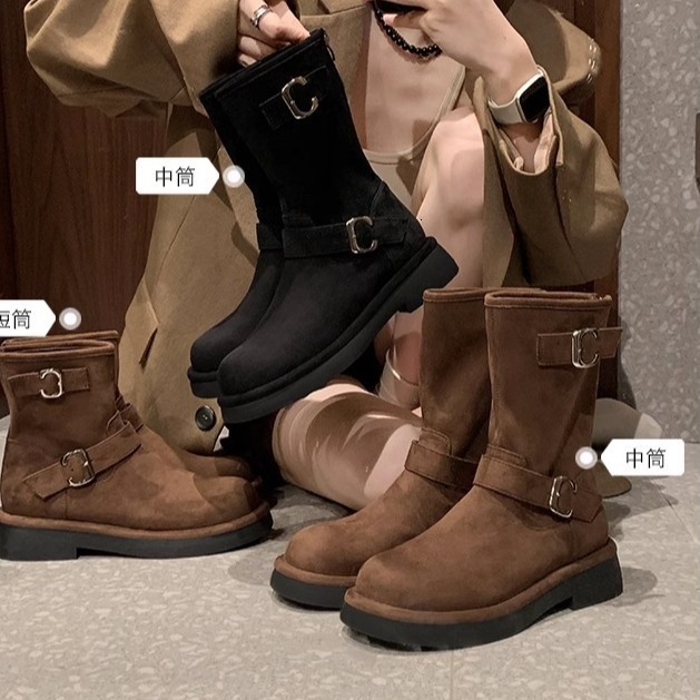 Ddmysports Grape Mom S New Motorcycle Buckle With Round Head Thick Sole Height Increasing Midsole Short Boots For Women In Autumn And Winter OUTDOOR