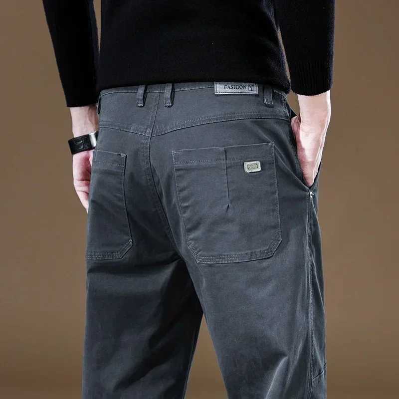 97% pure cotton mens mid size casual pants for autumn and winter high-quality business straight pants mens brandW240725