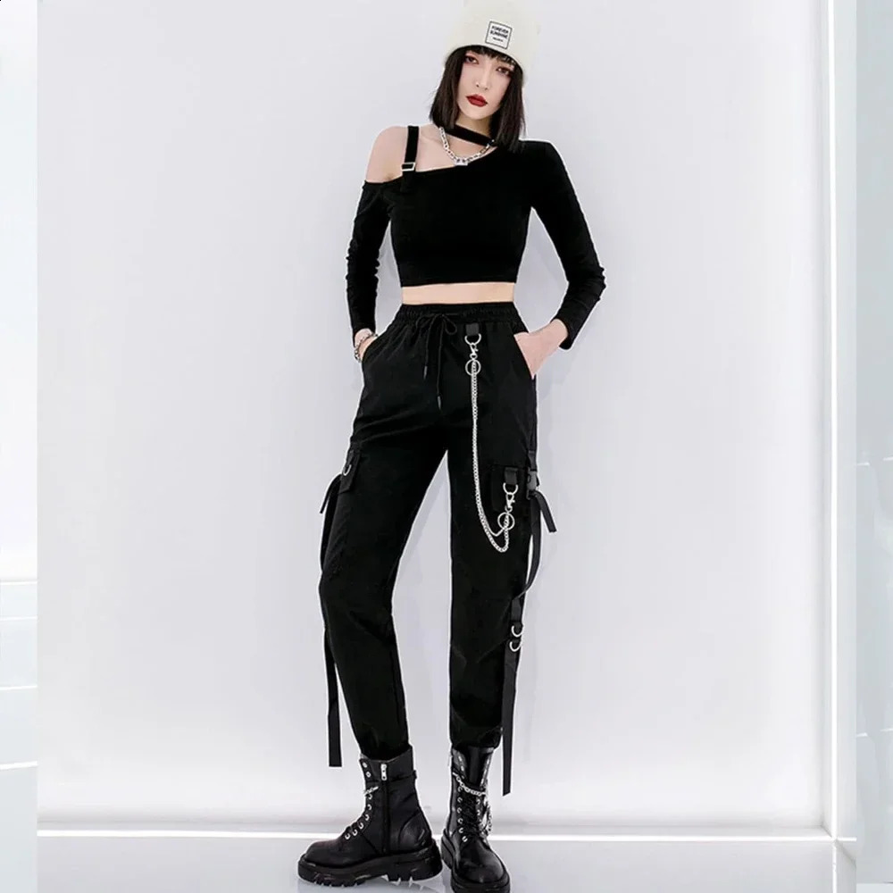 SpringSummer Womens Black Casual Pants Korean Style Ins Hip Hop Student Loose High Waist Ultra Thin Leg Freight Fashion 240821