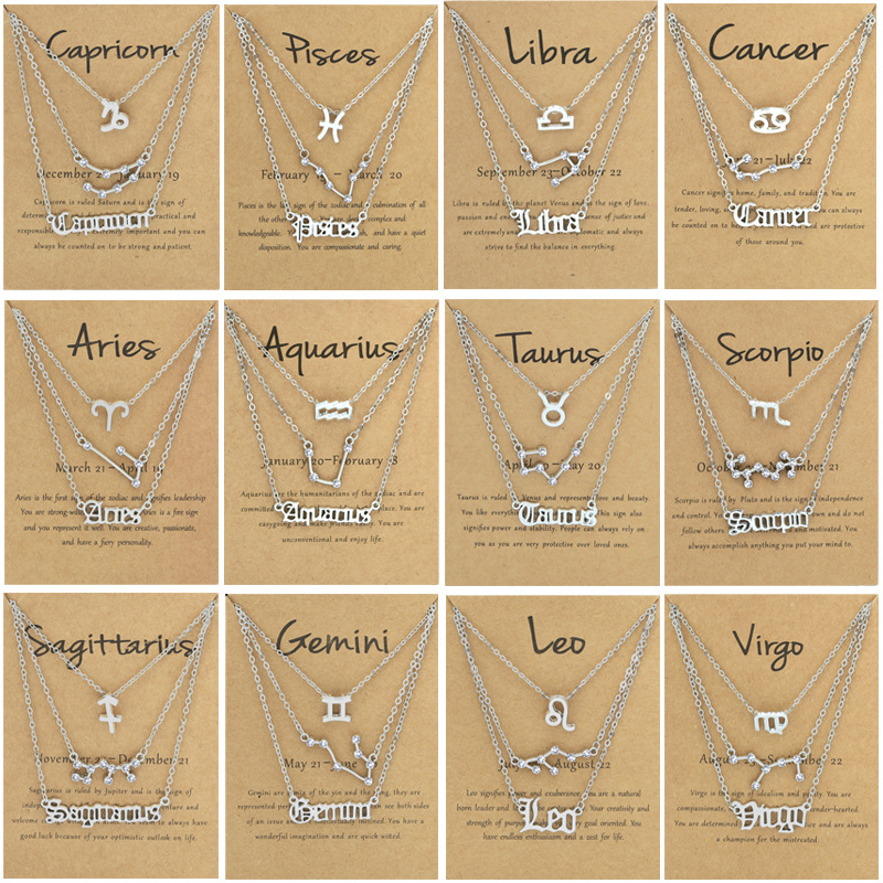 Designer 18K Gold Silver Plated 12 Constellation Horoscope Astrology Necklace for Women Zodiac Letter Symbol Pendent Necklaces Lovers Jewelry Gift 3PC