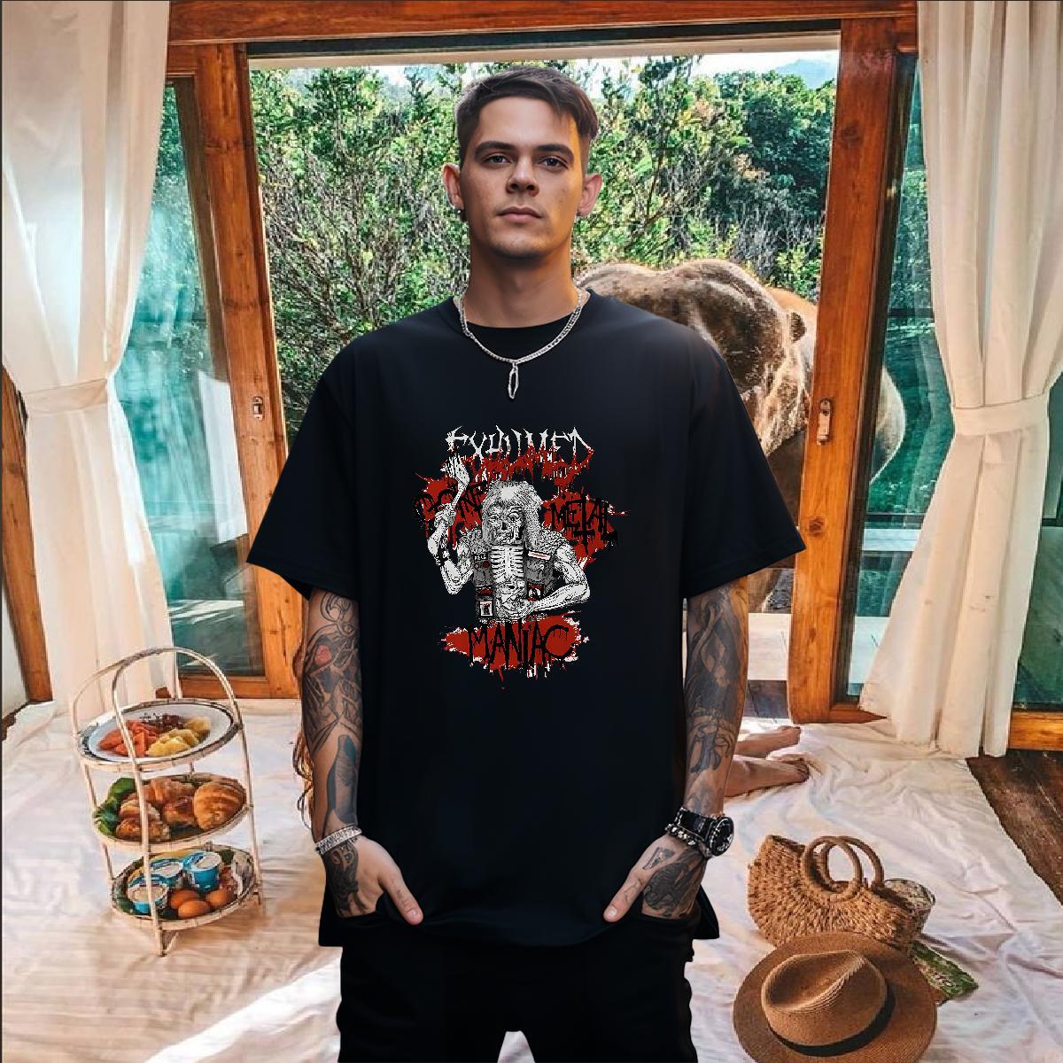 Classic Casual skull Men Tees 230g 100% Cotton T-Shirts for Men DIY Printed Street Casual Breathable Short Sleeve High Quality Tops Tees