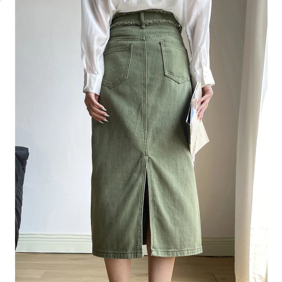 Arrival Womens A-Line Cotton Denim Long Skirt High Waist Good Quality Vintage Skirt Femme Spring Bodycon Skirt 240820