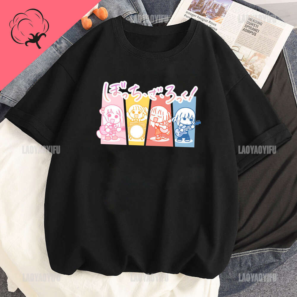 BOCCHI Anime THE ROCK Hitori Bocchi Tshirt Funny Cotton T-Shirt Kawaii Cartoon Unixex Shirt Gothic Y2k Men Women Clothing