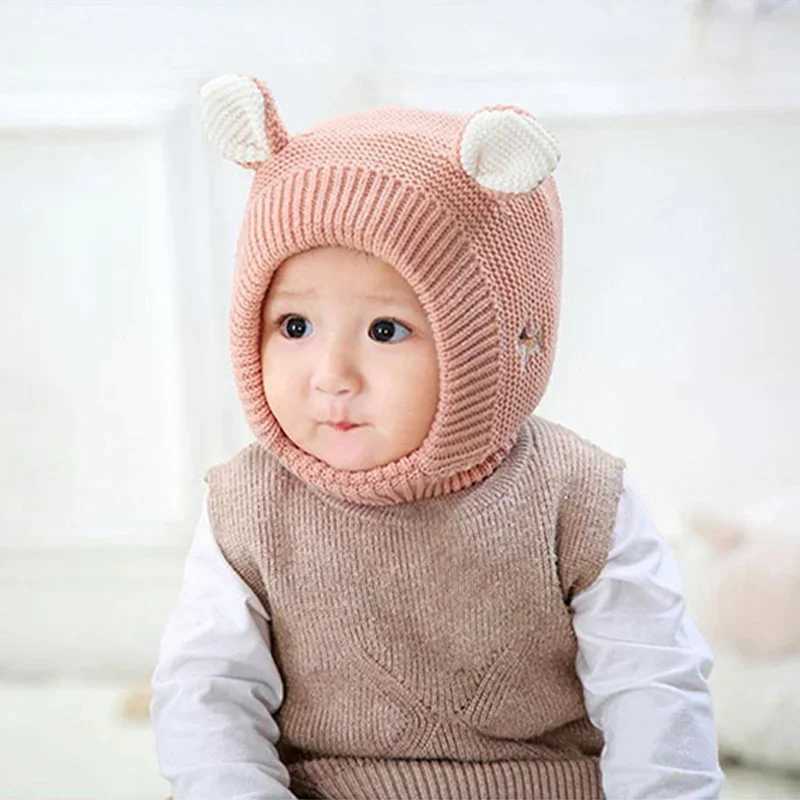 Baby Hats 1-3 Years Boys Girls Bonnet Winter Warm Thicken Hats Kids Infant Cute Ears Knit Hats for Children Beanie Muts M240821