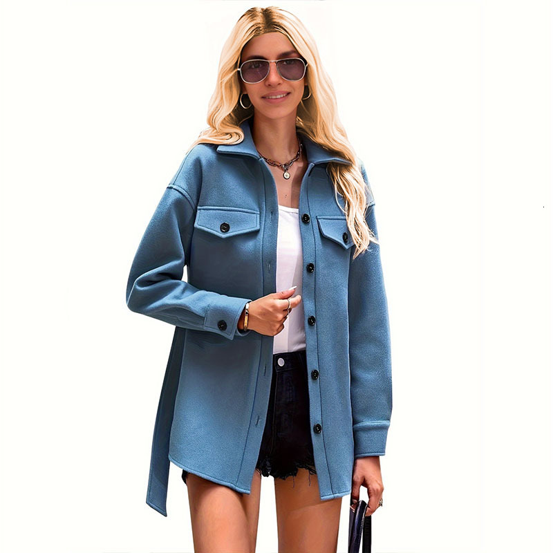 2024 New Solid Color Collar Pocket Button Long Sleeve Loose Coat Women's Style