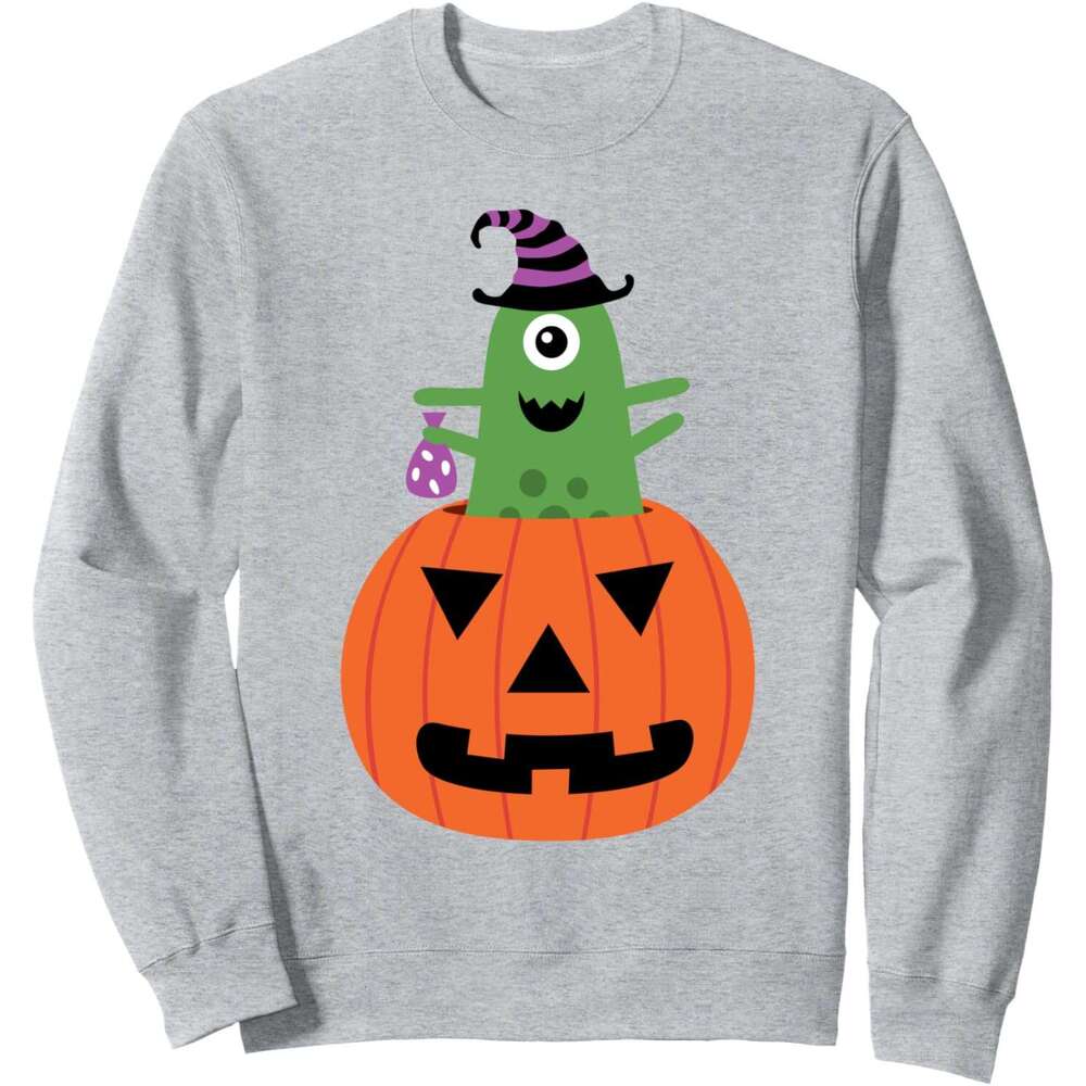 Long Sleeve Shirts for Men sweatshirt Funny Cute Cartoon Monster on Pumpkin Halloween Sweatshirt T shirt Tee Streetwear Casual tops clothes