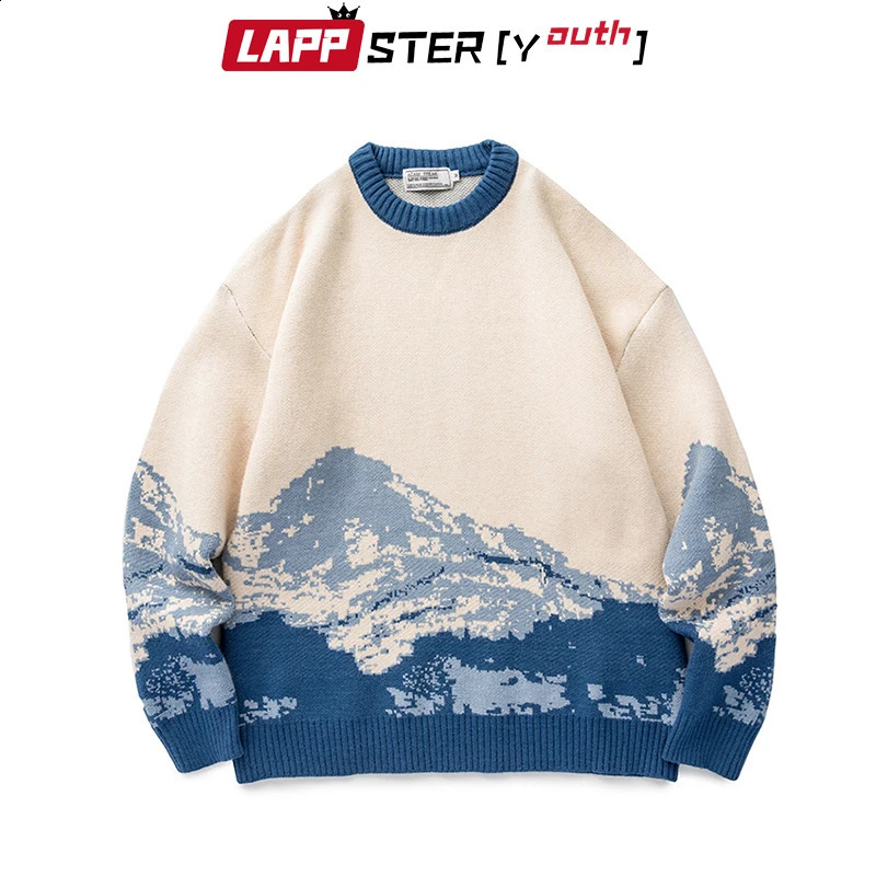 LAPPSTER-Youth Men Harajuku Moutain Winter Sweaters Pullover Mens Oversized Korean Fashions Sweater Women Vintage Clothes 240821