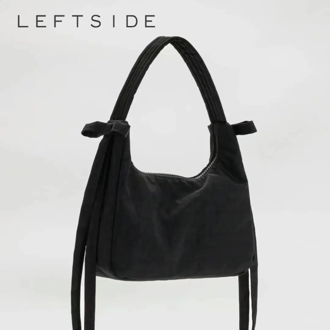 LEFTSIDE 2024 Spring Casual Small Bow Nylon Womens Handbag and Wallet Sweet Trend Simple Retro Womens Shoulder Bag 240820