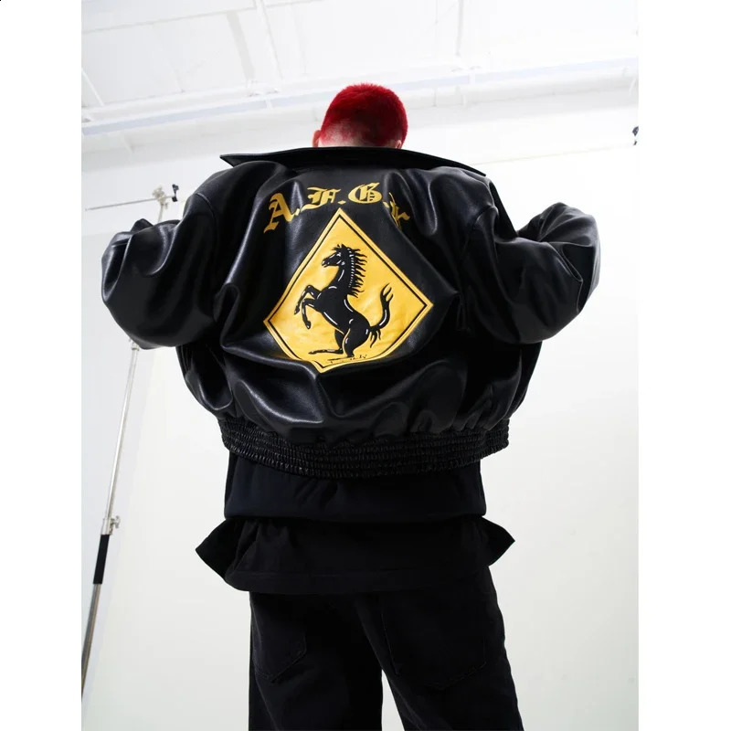 Hip Hop Men Bomber Jacket Motorcycle Embroidery Leather College Style Fashion Casual Varsity Jacket Unisex Baseball Coats 240820
