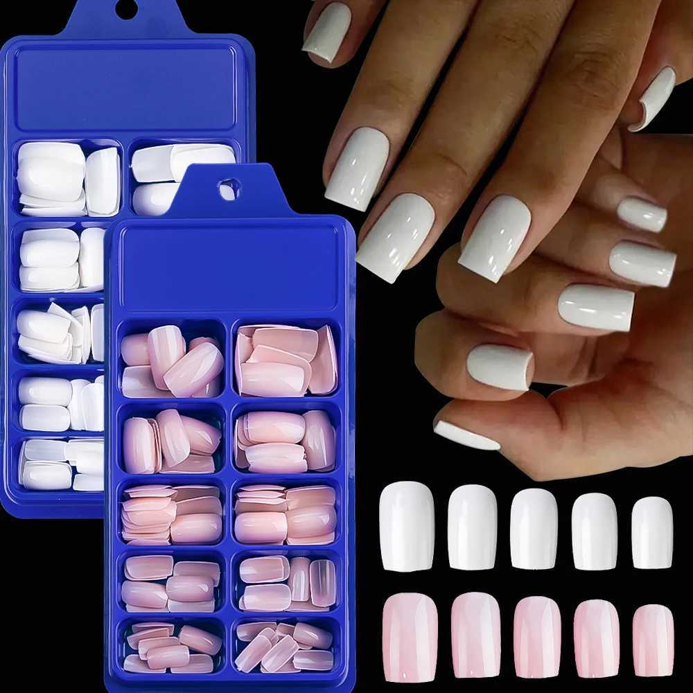 100Pcs Milk White Press On Nails Medium Square Gel False Nails Full Cover Reusable Natural Acrylic Fake Nails Tips FingernailsXJ241025