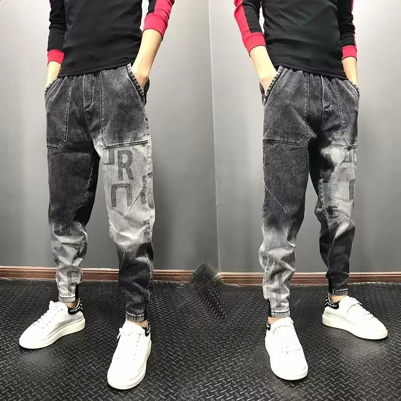 Mens Slim jean Elastic Simple Versatile Fashion Black Painted Old Fit Small Feet Mens Jeans Hombre Masculinas y2k pan 240821