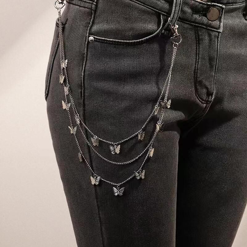 18K Gold Silver Plated Multilayer Statement Butterfly Charm Belly Chains for Women Waist Chains Wear on Trousers Dangle Tassel Body Jewelry Nice Gift