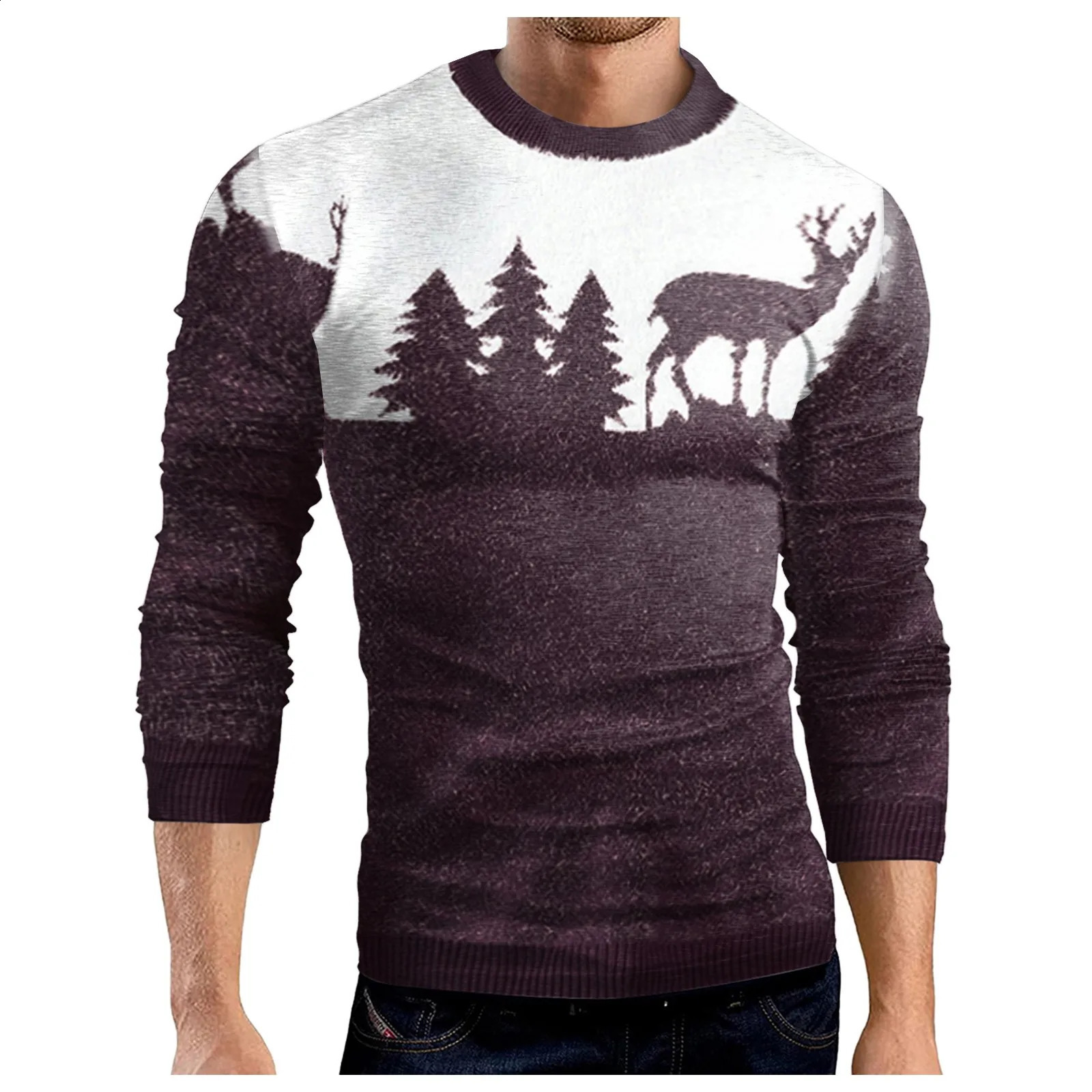 Autumn Winter Christmas Sweater Men Pullovers Deer Print Knitted Sweaters Unisex Man Woman Funny Warm Christmas Sweater 240821