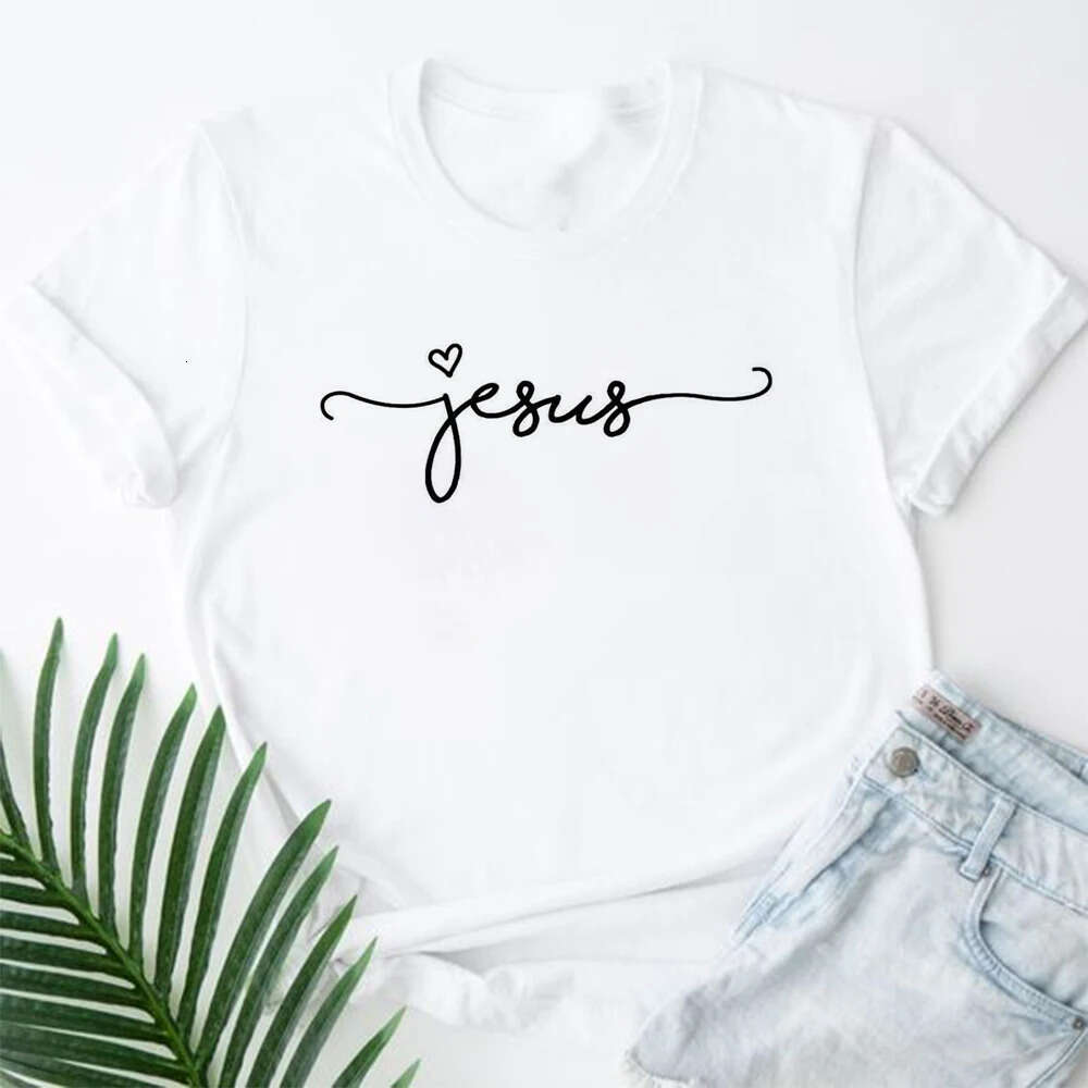 Jesus 2023 Is King Letter Print Women T-shirt Christian Faith Hope Love Haruku T Shirts Religion O-neck Tops Tees Streetwears ops ees