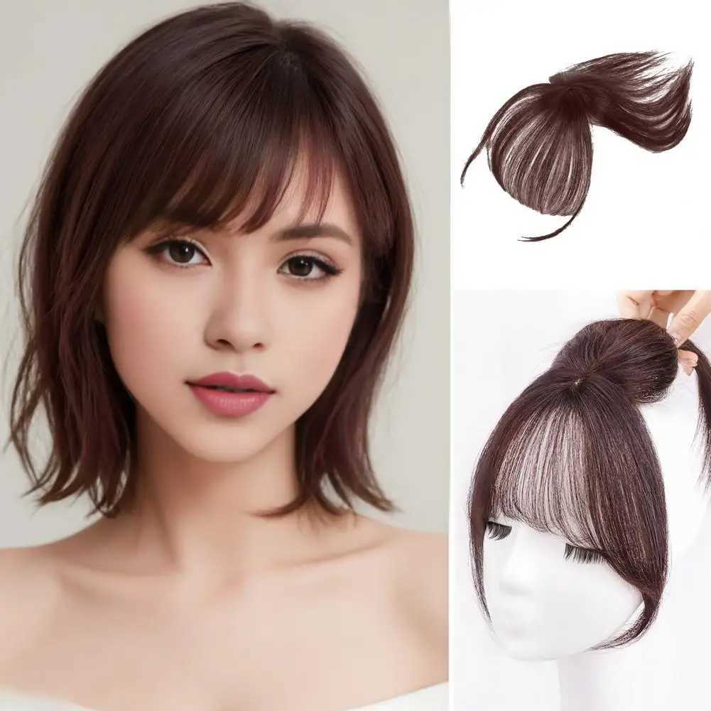 Womens clip on bangs natural Wispy French bangs front hair extensions black brown curly air bangs edge wig W240817