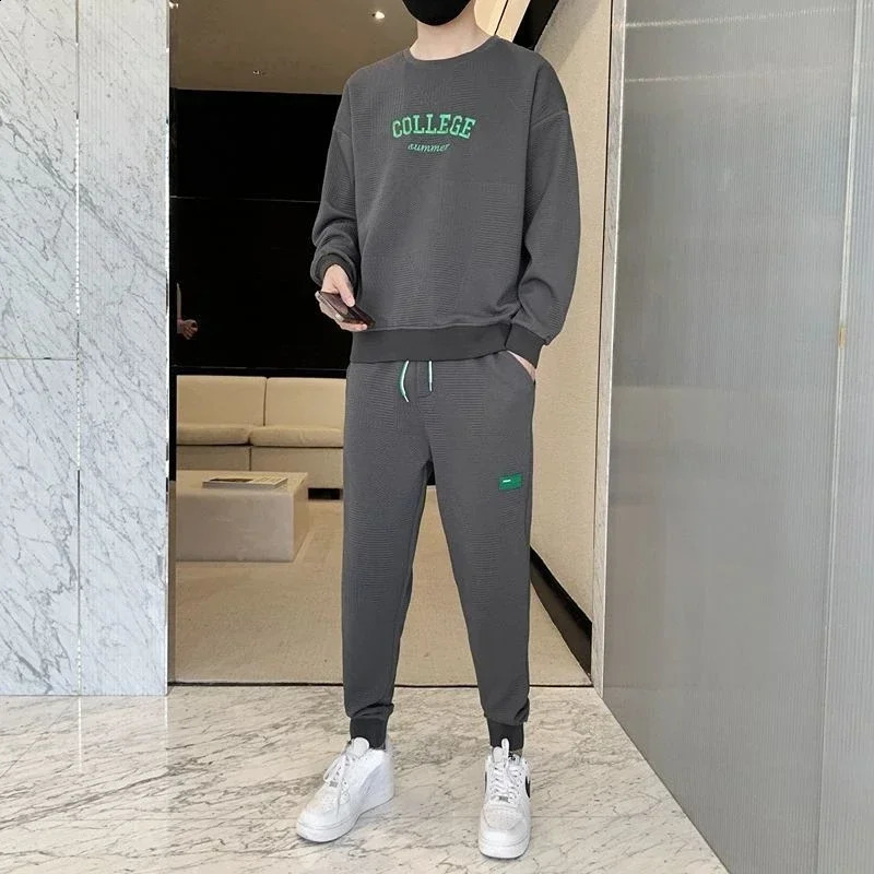 T Shirt Man Jogging Pants Sets Grey Mens Clothing Sweatshirt Tracksuit Alphabet Sports Suits Fashion Top Chic 2 Piece Outfit Xl 240821
