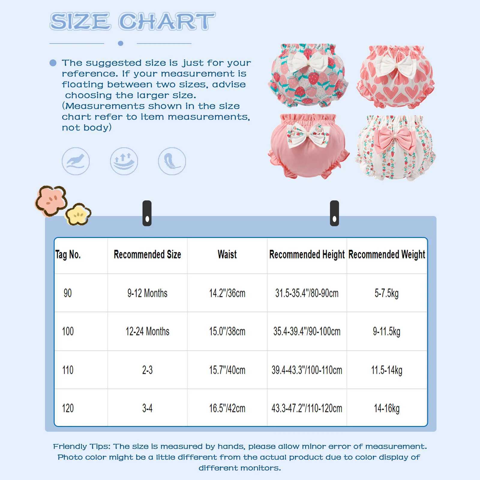 4Pcs Adorable Baby Girls Cotton Bloomers Assorted Cute Print Ruffle Bow Diaper Cover Girl Summer Breathable Underwear Panties Y240821