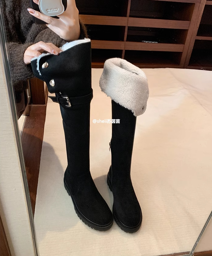 Ddmysports Same Style As Su Yinyin Cotton Snow Boots Two Pairs Of Lamb Fur Thick Heel Knee High Children S Long OUTDOOR