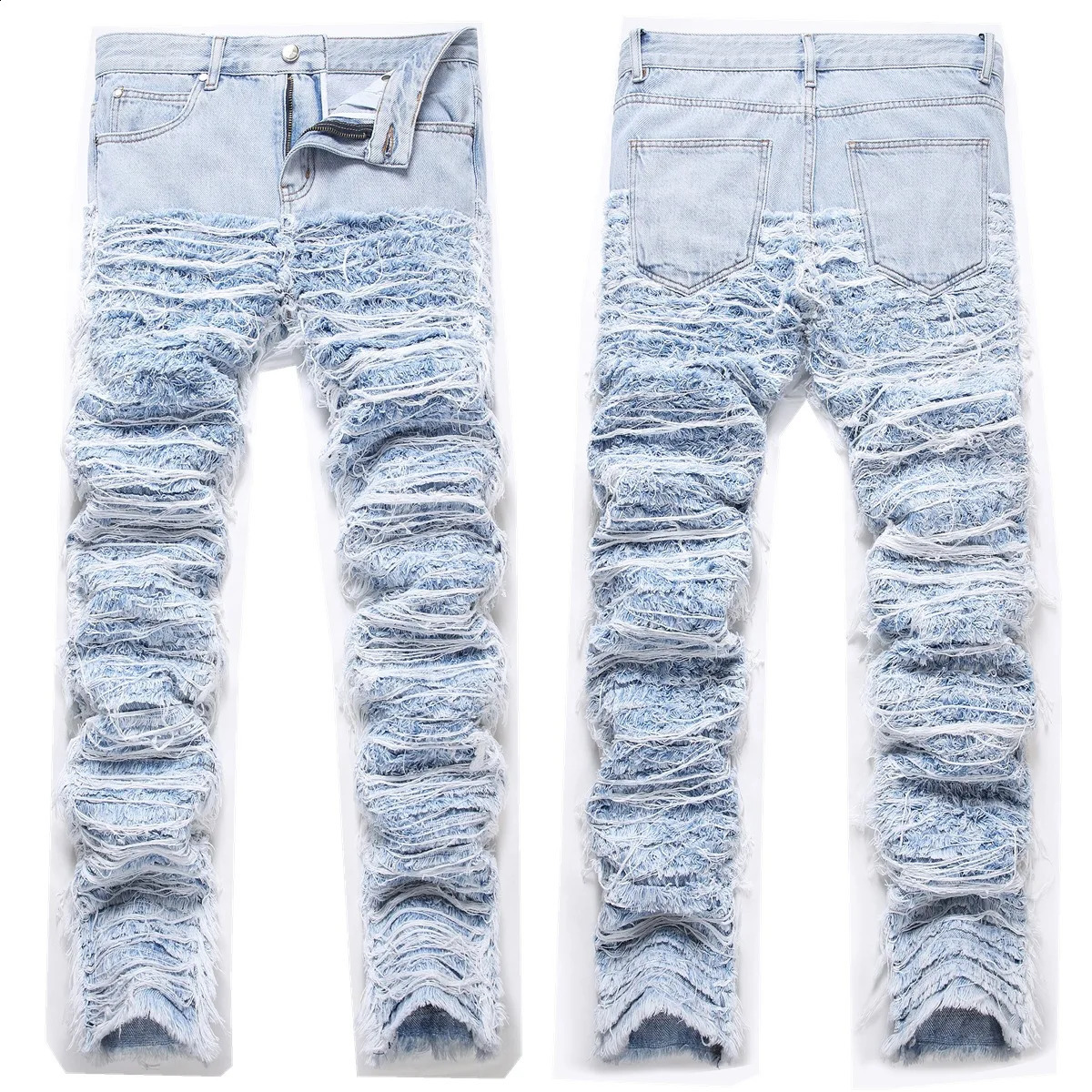stacked jeans man patch pockets straight jean Men skinny jeans men ripped jeans Ripped Slim Fit Distressed Destroyed Denim Pants 240821