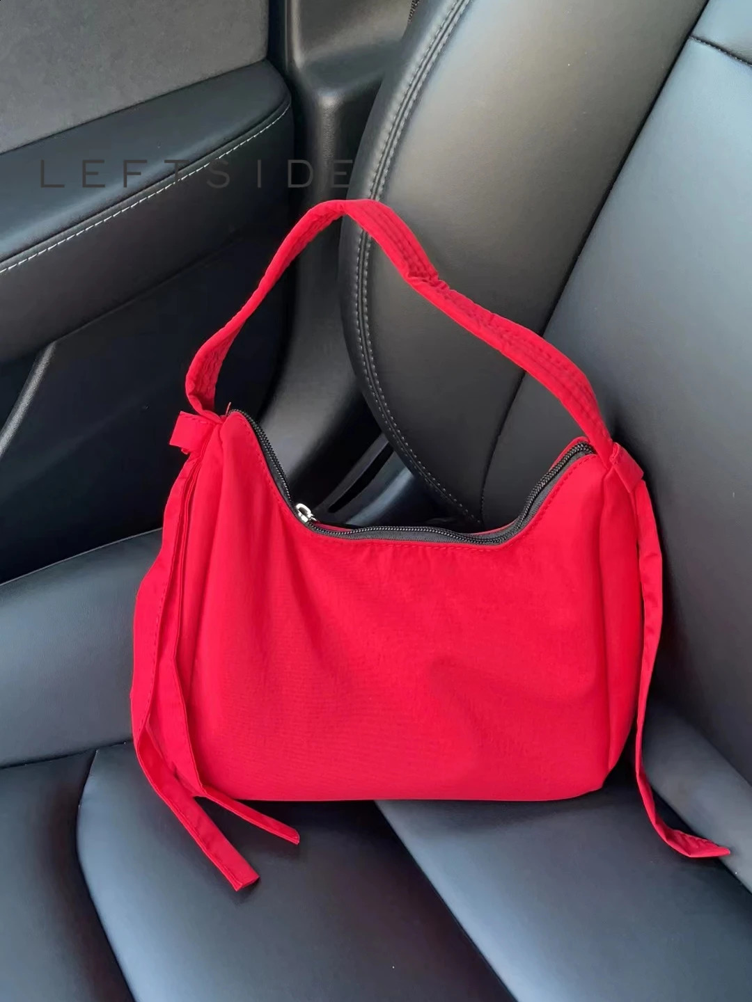LEFTSIDE 2024 Spring Casual Small Bow Nylon Womens Handbag and Wallet Sweet Trend Simple Retro Womens Shoulder Bag 240820