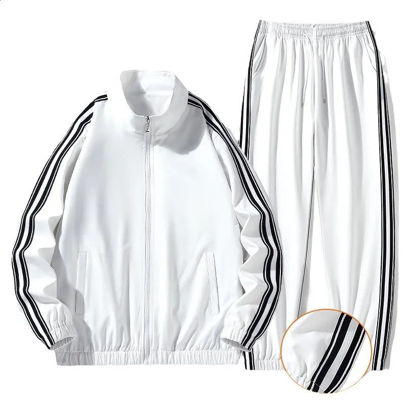 Sports Set Couple Striped Sports Pants Trendy Casual Fashion Youth Handsome Jacket Set Tracksuits Clothes 240821