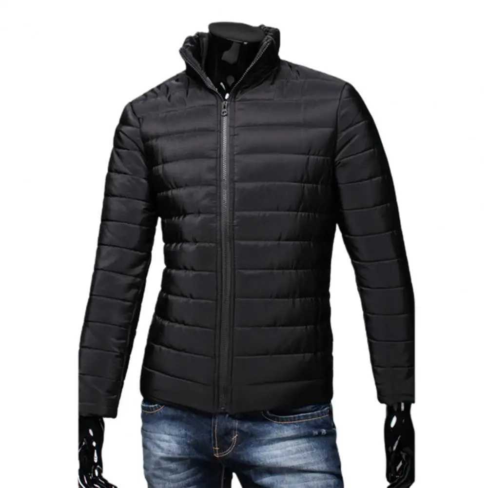 Puffer jacket Zipper Closure Men Down Coat Autumn Winter Solid Color Stand Collar Pockets Puffer Jacket Outerwear Top M240821