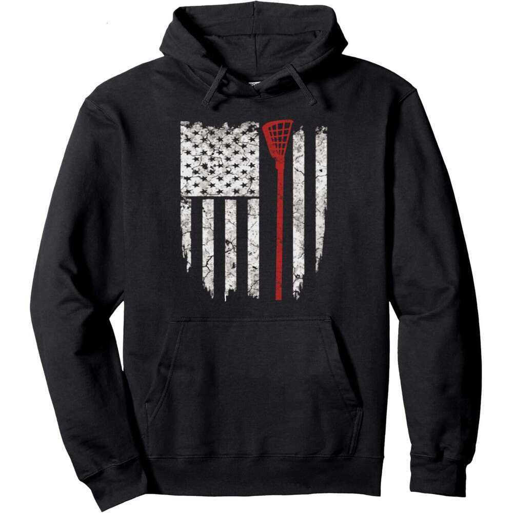 Hoodie for Mens Womens sweatshirt Lacrosse American Flag Men Gifts Hoodie Hoodies Graphic Hoodies Pullover Long Sleeve