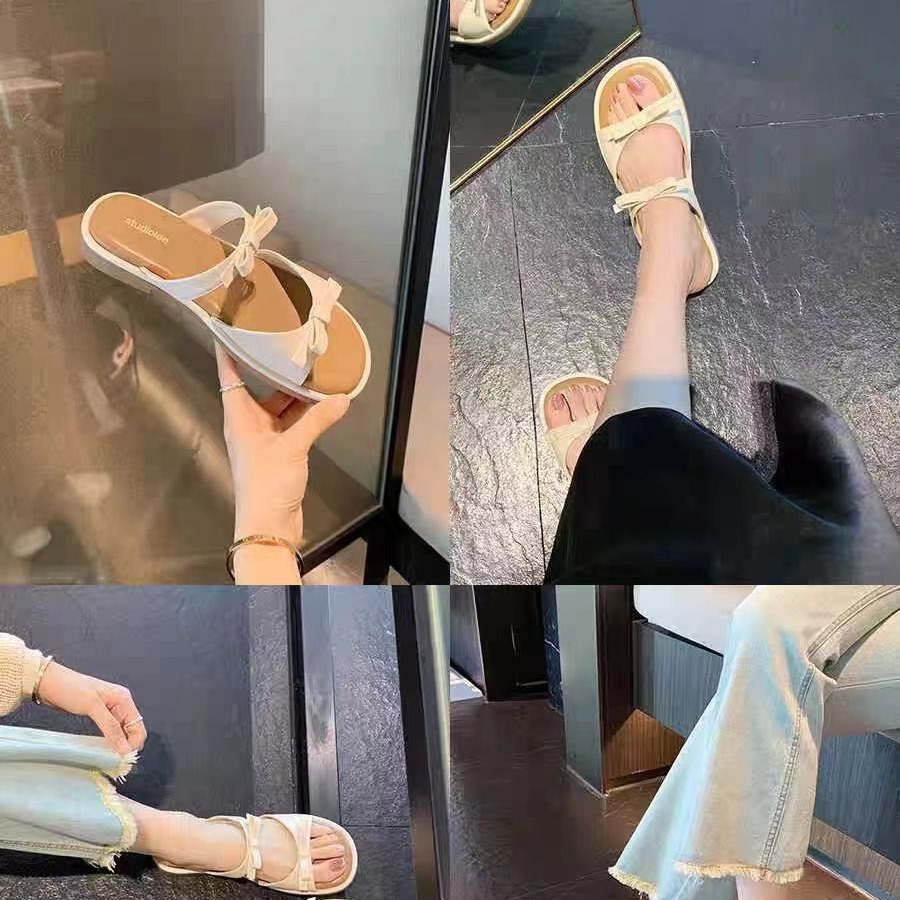 Ddmysports Grape Mom S Same Fri Oliday Age Reducing Butterfly Knot Open Toe Beach Versatile Casual Style Slippers Women Genuine Leather OUTDOOR
