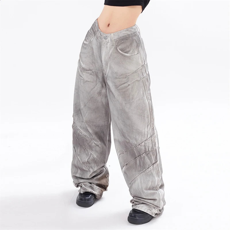 PFNW Worn-out Dirty Print Denim Pants Mens Niche n Trendy Straight Trousers Gradient Color Streetwear 28W3650 240821