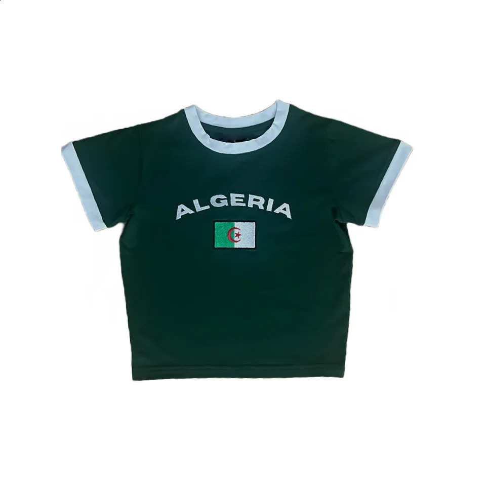Algerian letter pattern embroidered punk casual Gothic Y2K retro womens baby top street short sleeved T-shirt jersey 240820