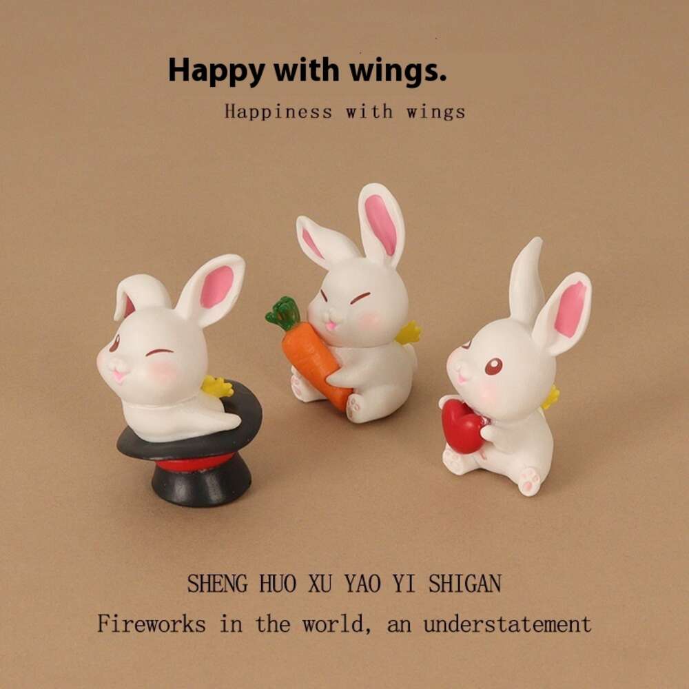 Creative Cute Mini Love Rabbit Wings Plastic Crafts Micro Landscape Home Decoration Car Ornament