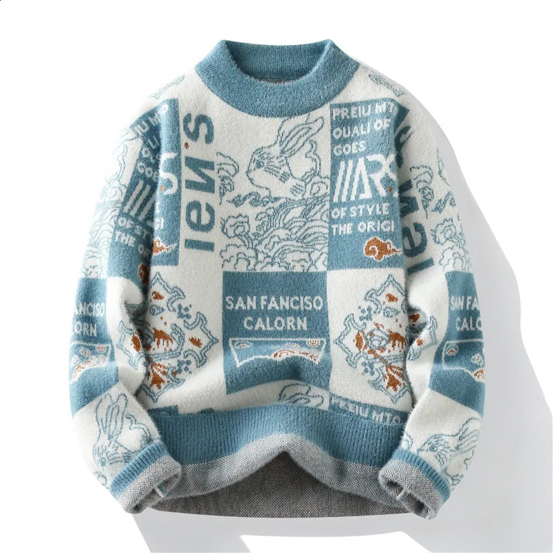 Mens Sweater Autumn Winter Print Hip Hop Sweater Men Streetwear Print Pullover Tops Harajuku Couple Sweater 240821
