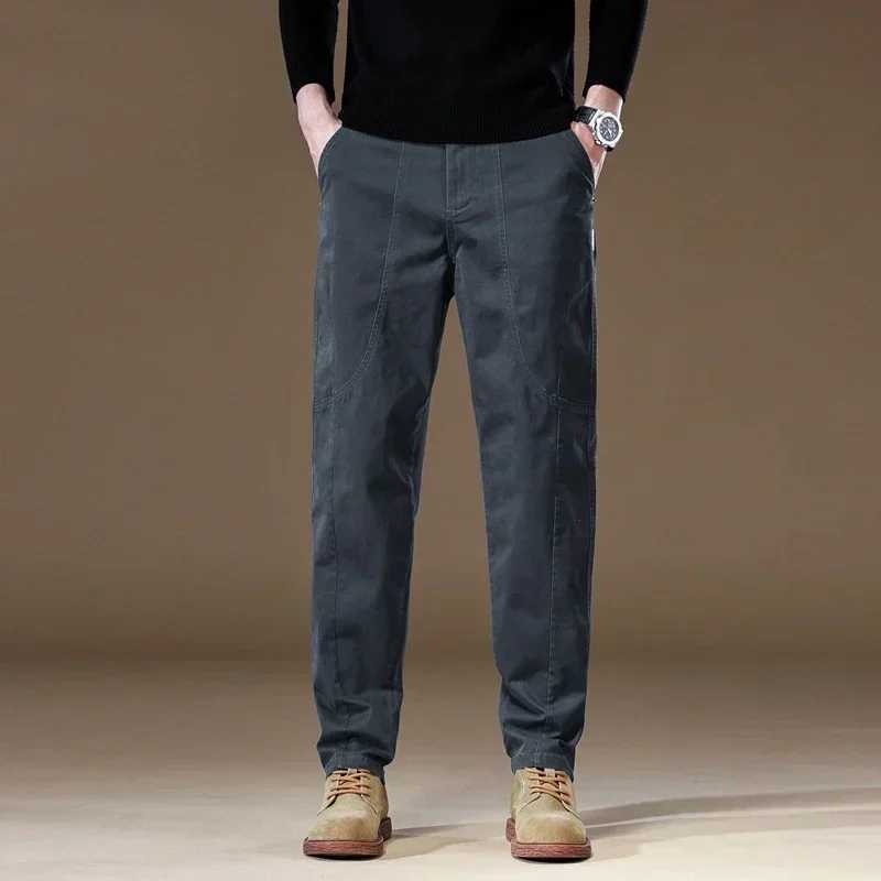 97% pure cotton mens mid size casual pants for autumn and winter high-quality business straight pants mens brandW240725