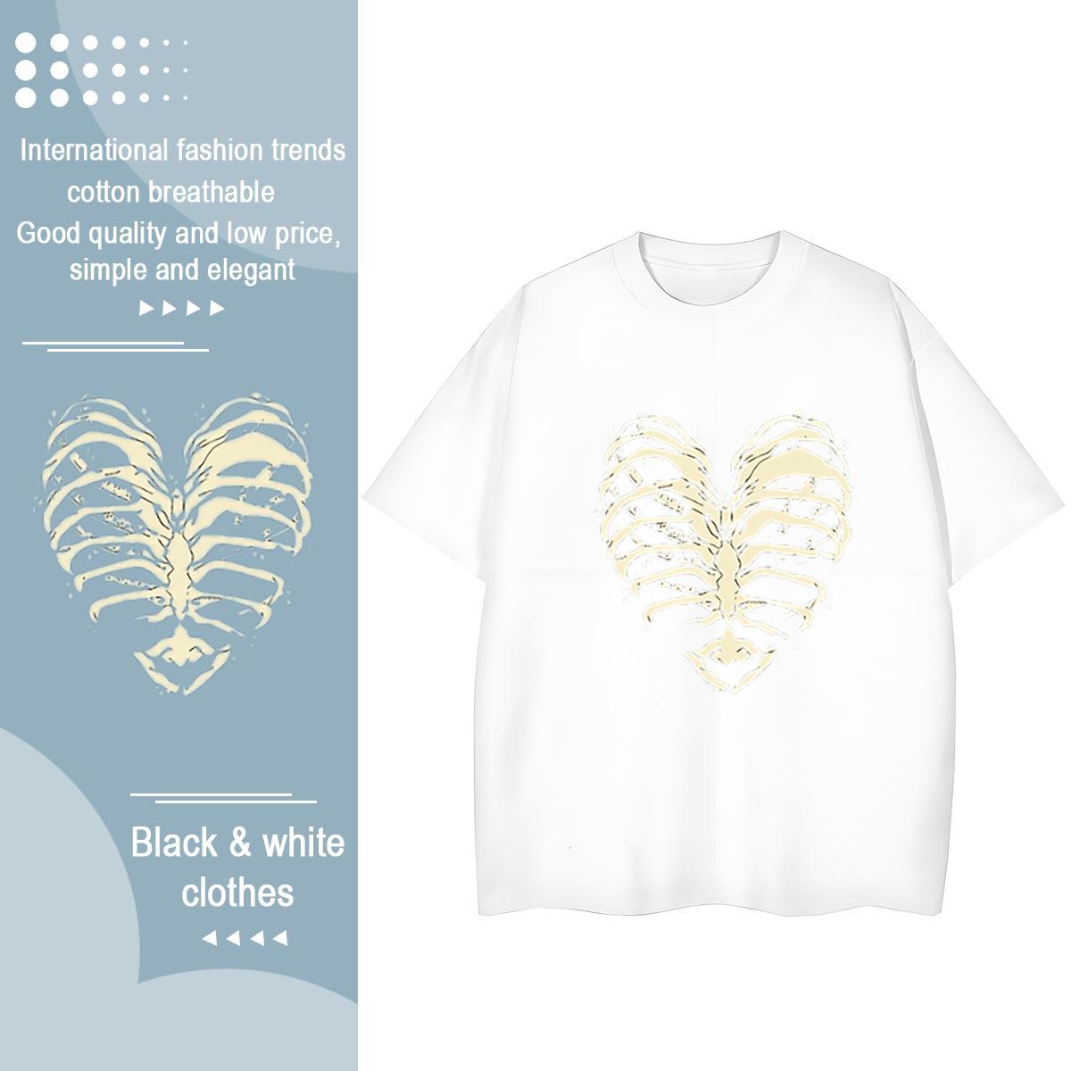 Fashion Womens T Shirts 100% Cotton 230g Breathable Short Sleeve Hip Hop Street skull Women Tees Loose White Plus Size Tops Tees