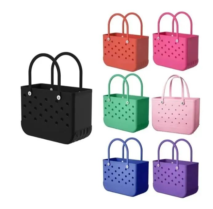 large Summer Bogg Waterproof Beach Bag New Rubber Beach Bags EVA with Hole Waterproof Sandproof Durable Open Silicone Tote Bag for Outdoor Beach Pool 