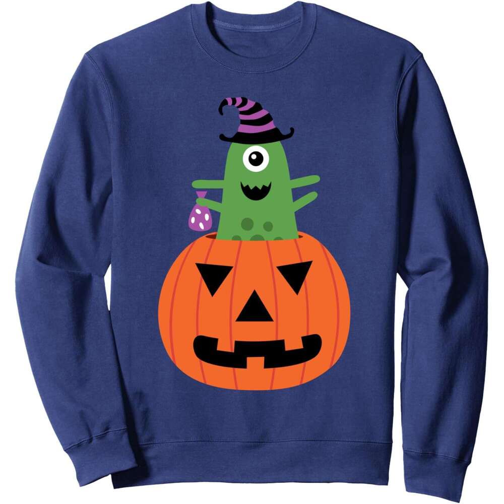 Long Sleeve Shirts for Men sweatshirt Funny Cute Cartoon Monster on Pumpkin Halloween Sweatshirt T shirt Tee Streetwear Casual tops clothes