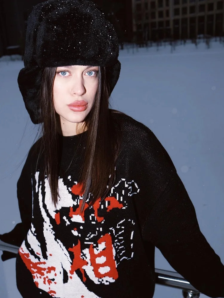 womens Hip Hop Streetwear Harajuku y2k Oversized Sweater Vintage Anime Knitted gothic Sweaters Pullover Unisex pullover top emo 240821