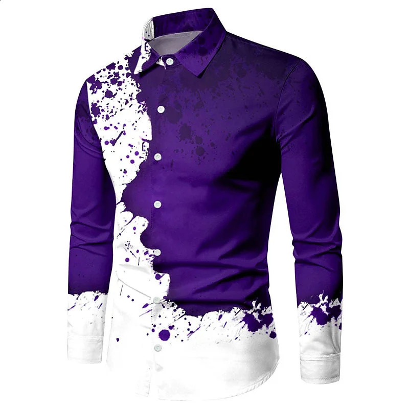 Mens long sleeved shirt fashionable collar button casual outdoor party comfortable soft material purple gold black plus size 240821