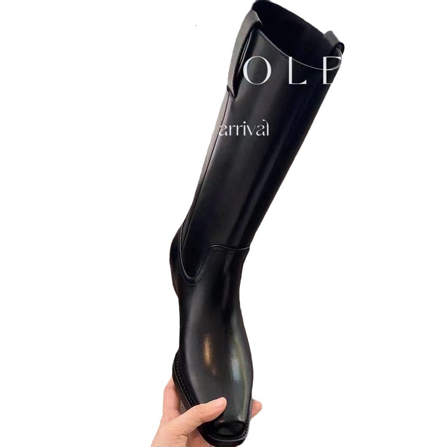 Ddmysports Grape Mama S Same Style Dussel Showcase Elegant Small Square Eaded Thick Eel Mid Length Boots Knee Lower Genuine Leather Knight OUTDOOR
