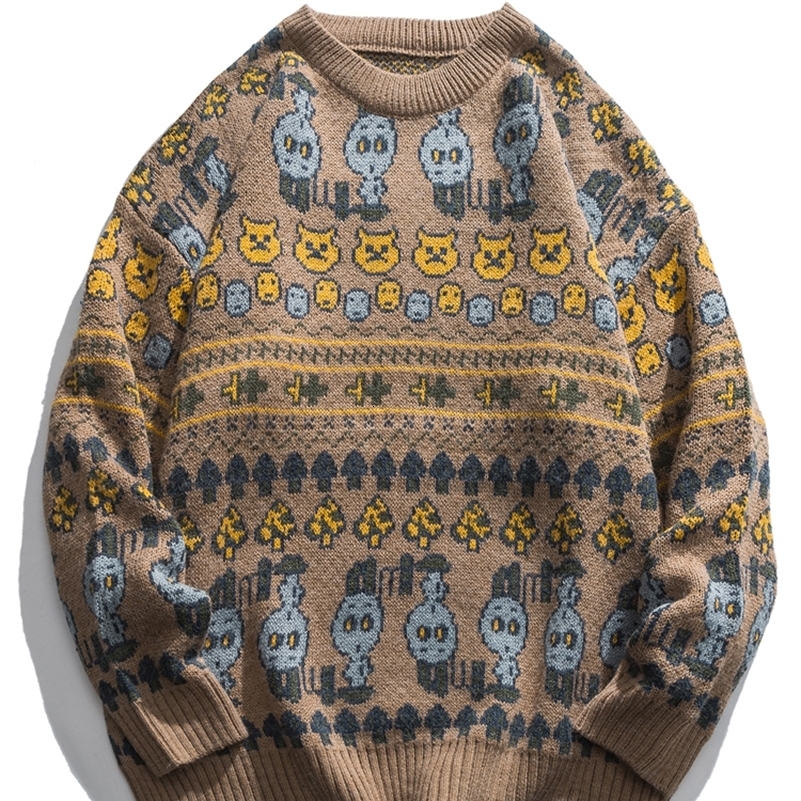 Una Reta Harajuku Print Mens Winter Sweater Streetwear Hip Hop Couples Knitted Pullover Long Sleeve Jacquard Soft Sweaters 240821