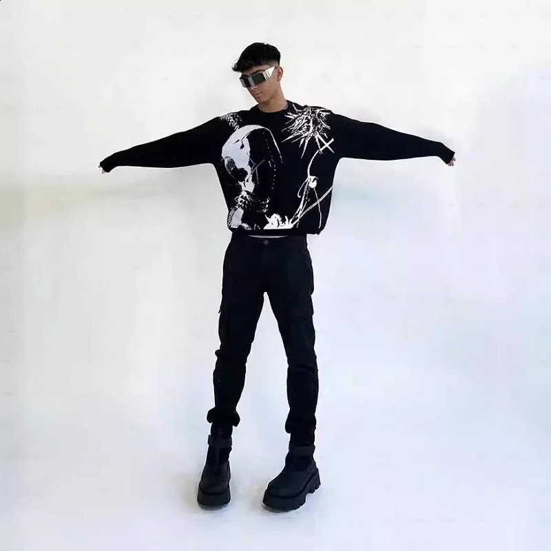 Retro Knitted Sweater Harajuku Ukiyo-style Portrait Pattern Autumn Street Style Sweater Men and Women Cross border Europe an 240821