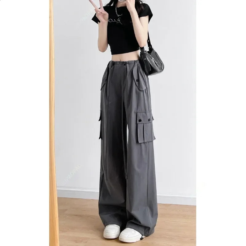 Y2K Solid Baggy Cargo Pants For Women Summer Fashion Womens High Waist Wide Leng Pants Female Street Casual Trousers 240821