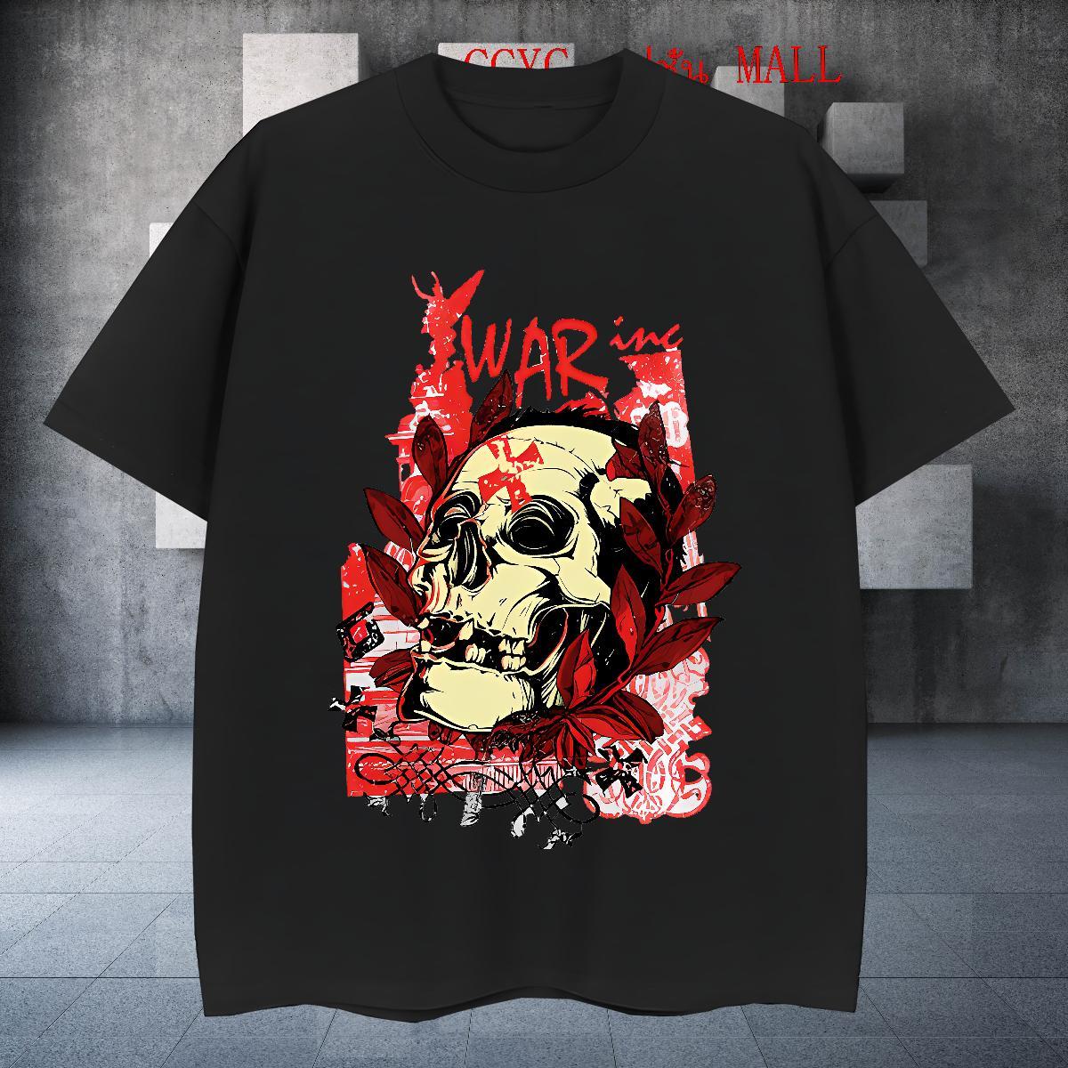 Free Shipping Mens Tshirts 100% Cotton 230g Street Casual skull Breathable Short Sleeve Men T Shirts Classic Oversized Tee Shirt