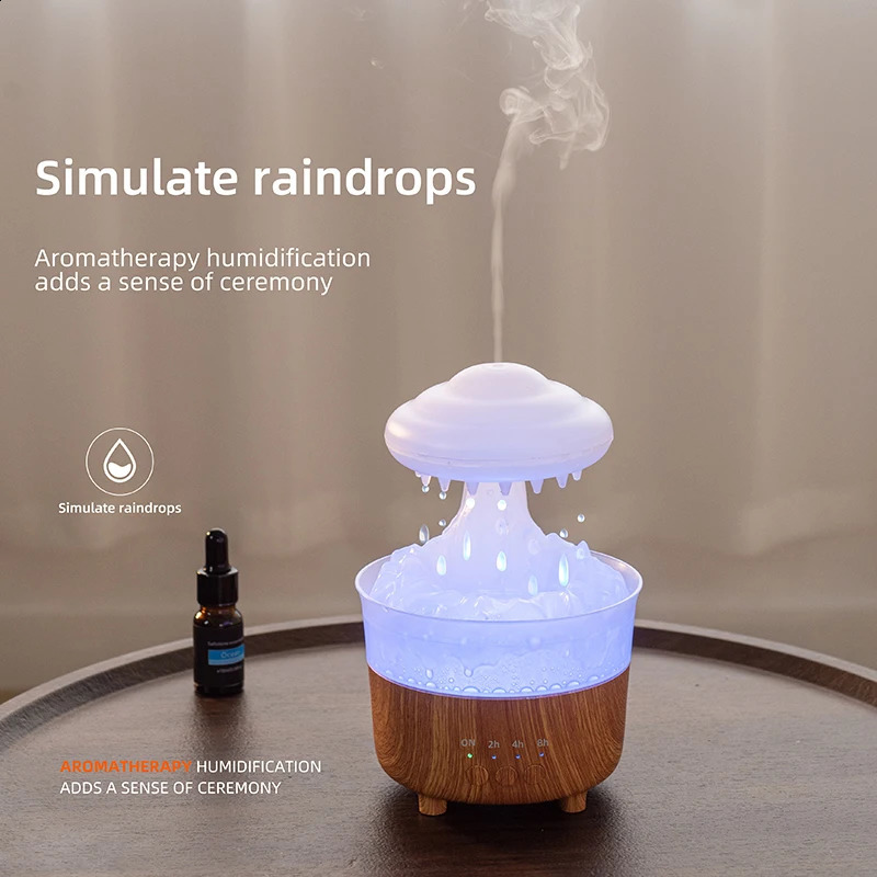 Rain Cloud Humidifier With Night Light Raining Water Drop Sound Air 7 Color USB Mute Mist Essential Oil Diffuser Aromatherapy 240821