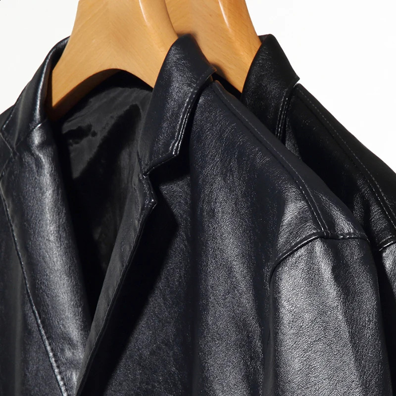YJKVUR Plus Size Leather Blazer for Men Black Blue Casual Mens PU Faux Leather Jacket Waterproof Windproof Motorcycle Coats 240822