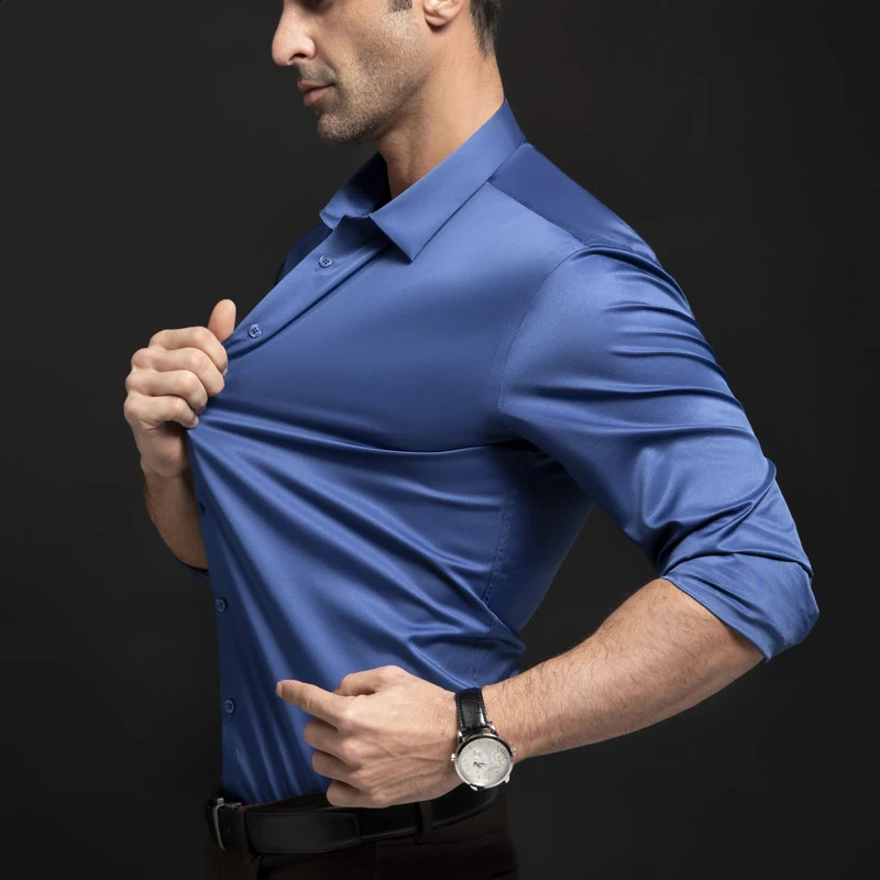 Mens solid color French long sleeved shirt mens business casual machine washed and easy to care white shirt 240822